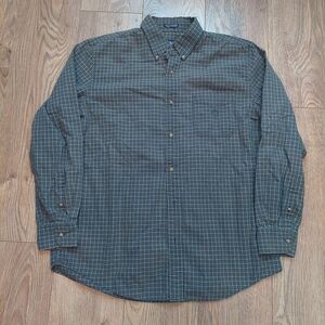 Chaps Dark Green Khaki Plaid Button Down Shirt L XL